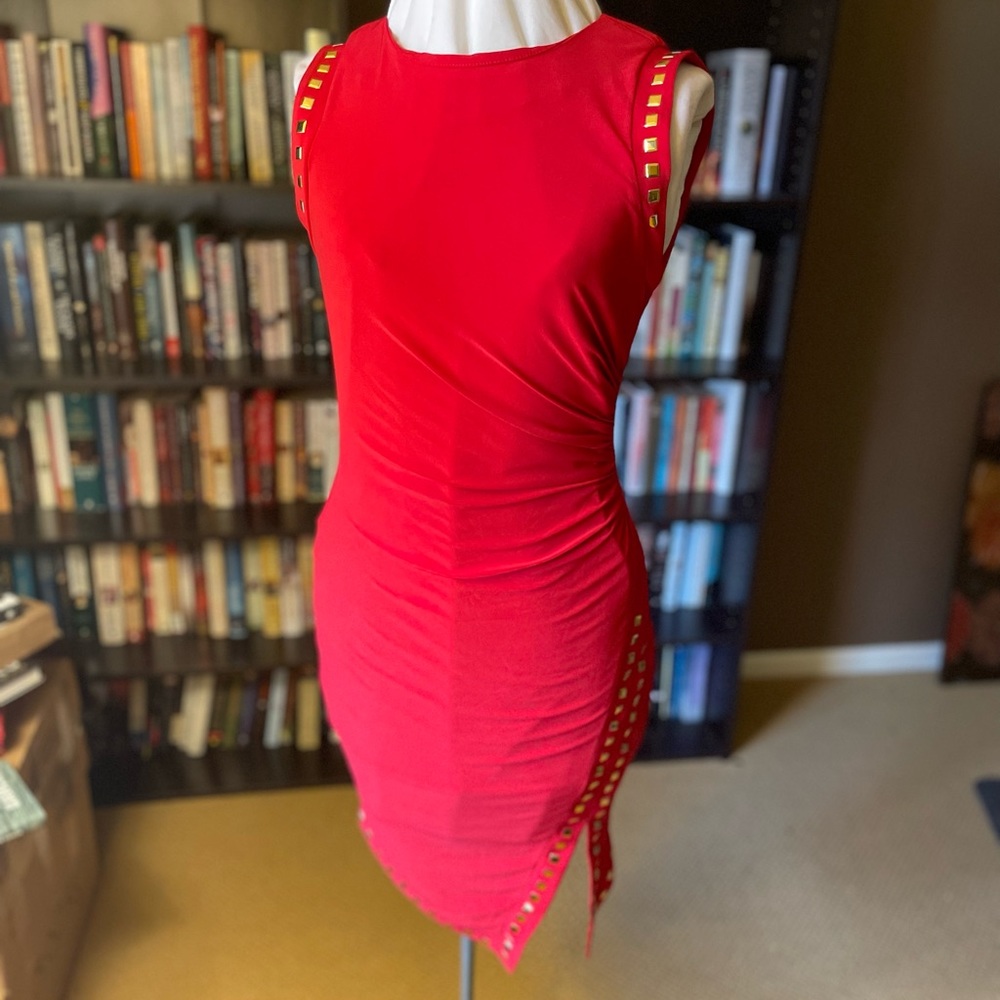 bodycon midi dress with asymmetrical hem